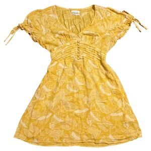 Urban Outfitters Yellow Floral Mini Dress Size Medium Smocked V Neck Flowy